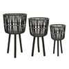 Mesy Set of 3 Planters on Legs | Black Bamboo Weave Design 11/13/15"