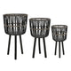 Mesy Set of 3 Planters on Legs | Black Bamboo Weave Design 11/13/15"