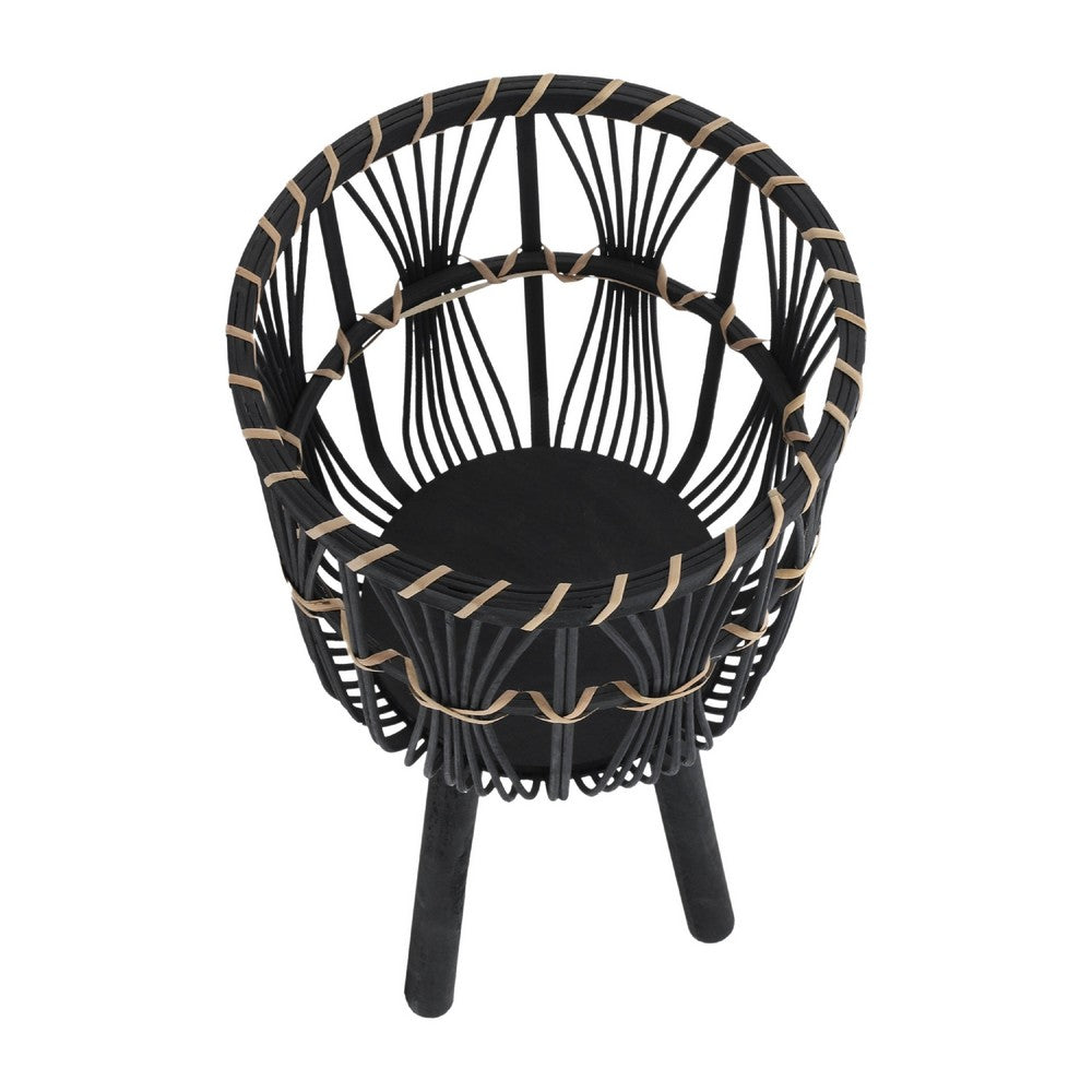 Mesy Set of 3 Planters on Legs | Black Bamboo Weave Design 11/13/15"