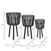 Mesy Set of 3 Planters on Legs | Black Bamboo Weave Design 11/13/15"