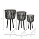Mesy Set of 3 Planters on Legs | Black Bamboo Weave Design 11/13/15"