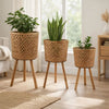 Mesy Flower Planter on Legs Set of 3 | Brown Open Weave Bamboo 11/13/15"