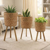Mesy Flower Planter on Legs Set of 3 | Brown Open Weave Bamboo 11/13/15"