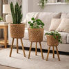 Mesy Flower Planter on Legs Set of 3 | Brown Open Weave Bamboo 11/13/15"