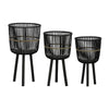 Mesy Flower Planter on Tripod Set of 3 | Black Bamboo Net Weave 11/13/15"