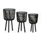 Mesy Flower Planter on Tripod Set of 3 | Black Bamboo Net Weave 11/13/15"