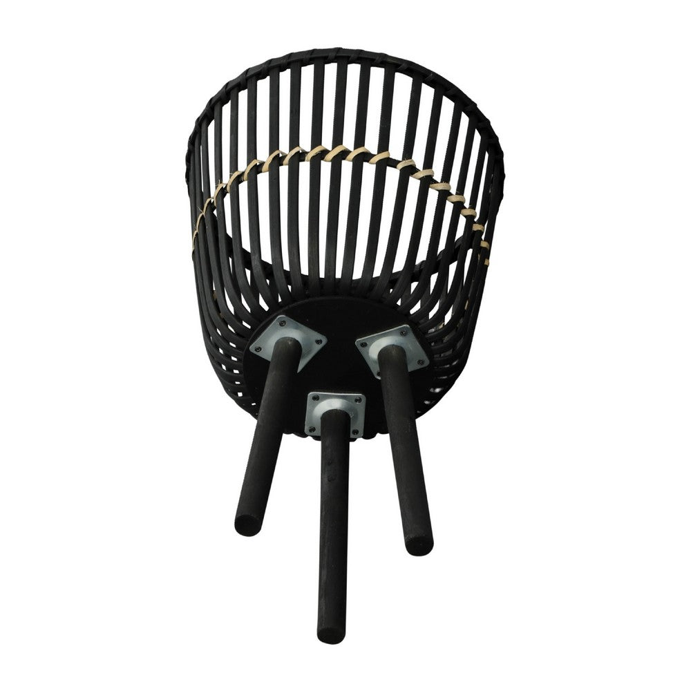 Mesy Flower Planter on Tripod Set of 3 | Black Bamboo Net Weave 11/13/15"