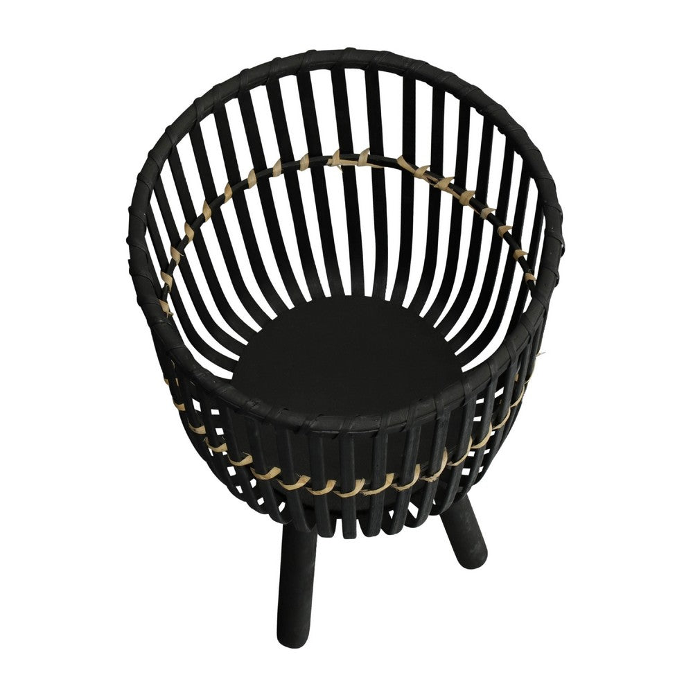 Mesy Flower Planter on Tripod Set of 3 | Black Bamboo Net Weave 11/13/15"