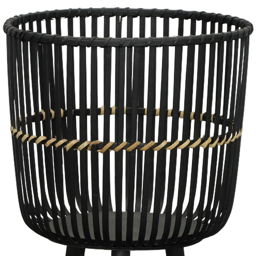 Mesy Flower Planter on Tripod Set of 3 | Black Bamboo Net Weave 11/13/15"