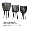 Mesy Flower Planter on Tripod Set of 3 | Black Bamboo Net Weave 11/13/15"