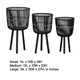 Mesy Flower Planter on Tripod Set of 3 | Black Bamboo Net Weave 11/13/15"