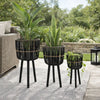 Mesy Flower Planter on Tripod Set of 3 | Black Bamboo Net Weave 11/13/15"