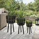Mesy Flower Planter on Tripod Set of 3 | Black Bamboo Net Weave 11/13/15"