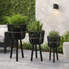 Mesy Flower Planter on Tripod Set of 3 | Black Bamboo Net Weave 11/13/15"