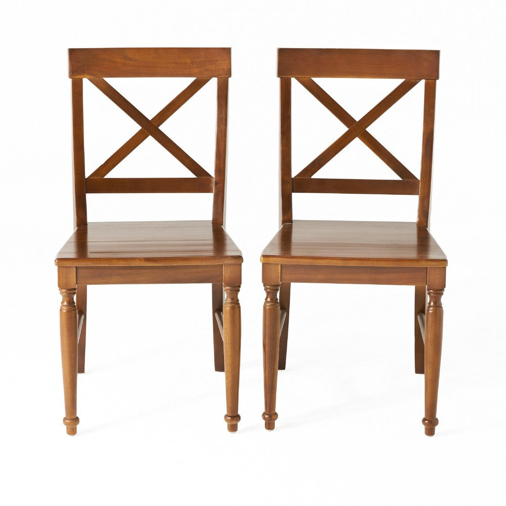 Umey Dining Side Chair Set of 2 | X Shaped Back | Dark Oak Brown Wood