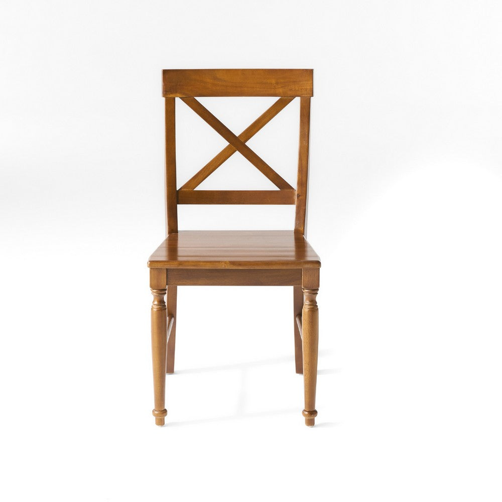 Umey Dining Side Chair Set of 2 | X Shaped Back | Dark Oak Brown Wood