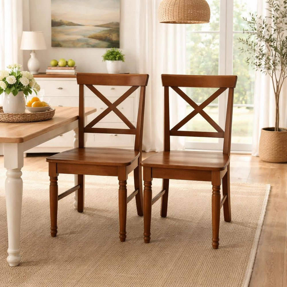 Umey Dining Side Chair Set of 2 | X Shaped Back | Dark Oak Brown Wood