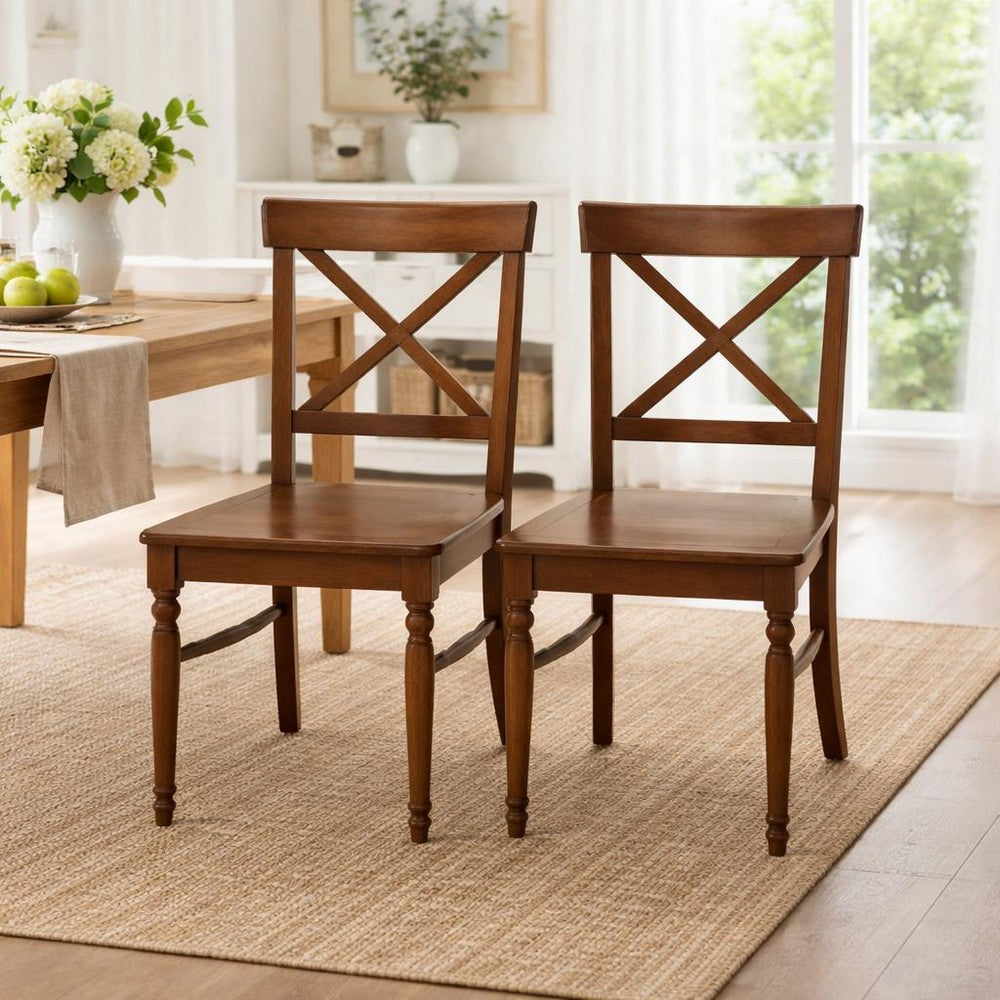 Umey Dining Side Chair Set of 2 | X Shaped Back | Dark Oak Brown Wood
