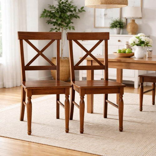 Umey Dining Side Chair Set of 2 | X Shaped Back | Dark Oak Brown Wood