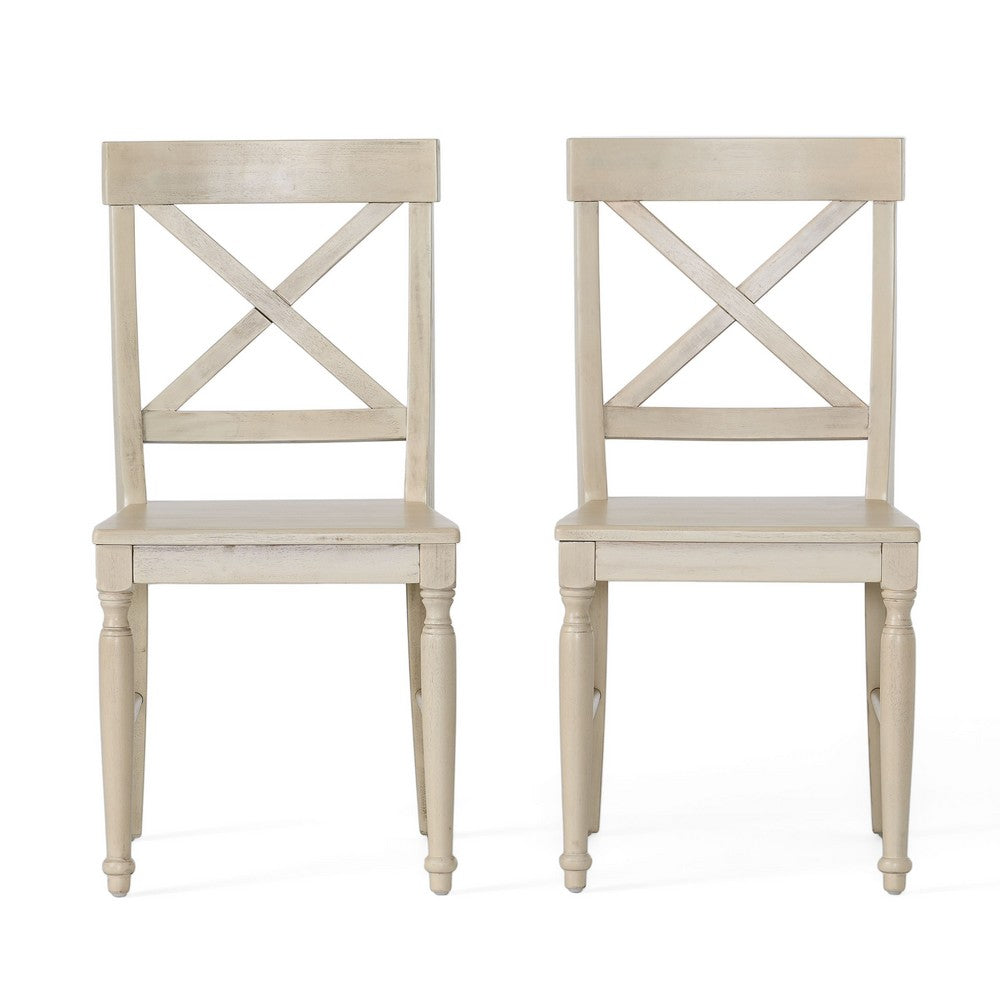 Umey Dining Side Chair Set of 2 | X-Shaped Back | Antique White Finish Wood