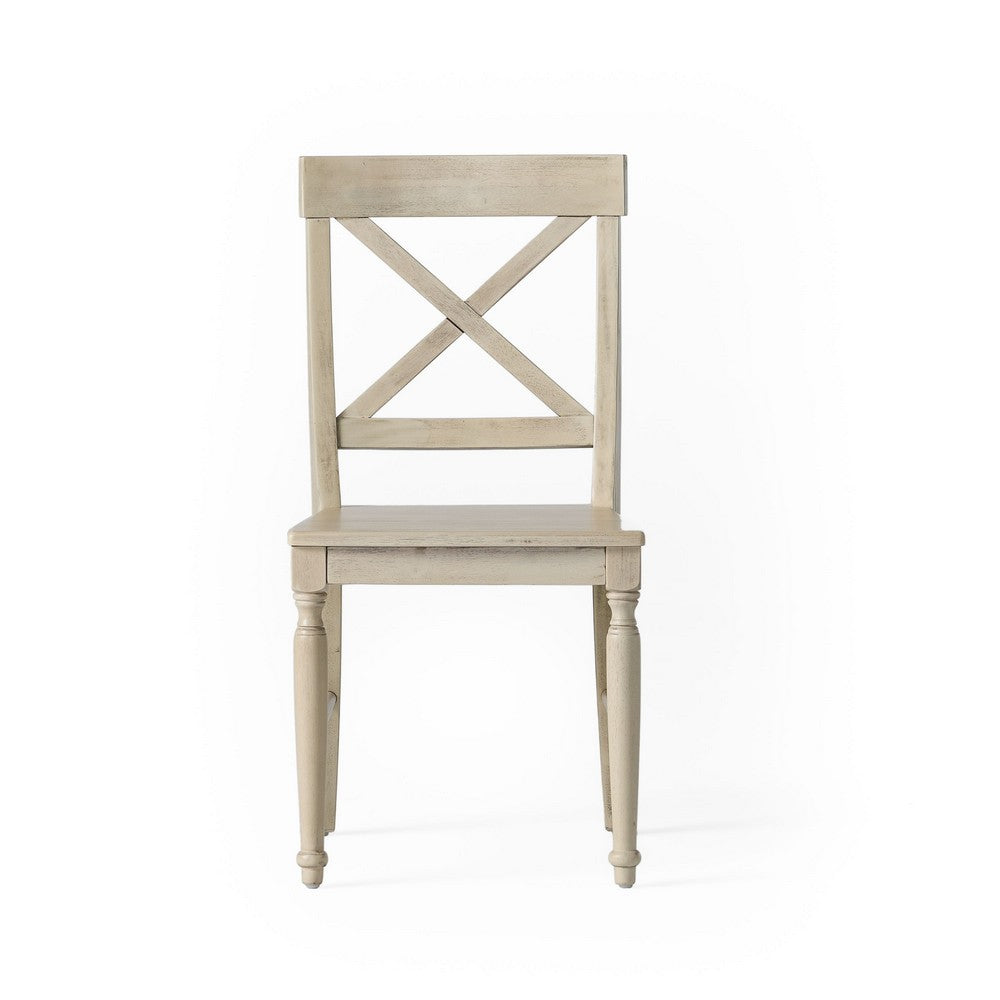 Umey Dining Side Chair Set of 2 | X-Shaped Back | Antique White Finish Wood