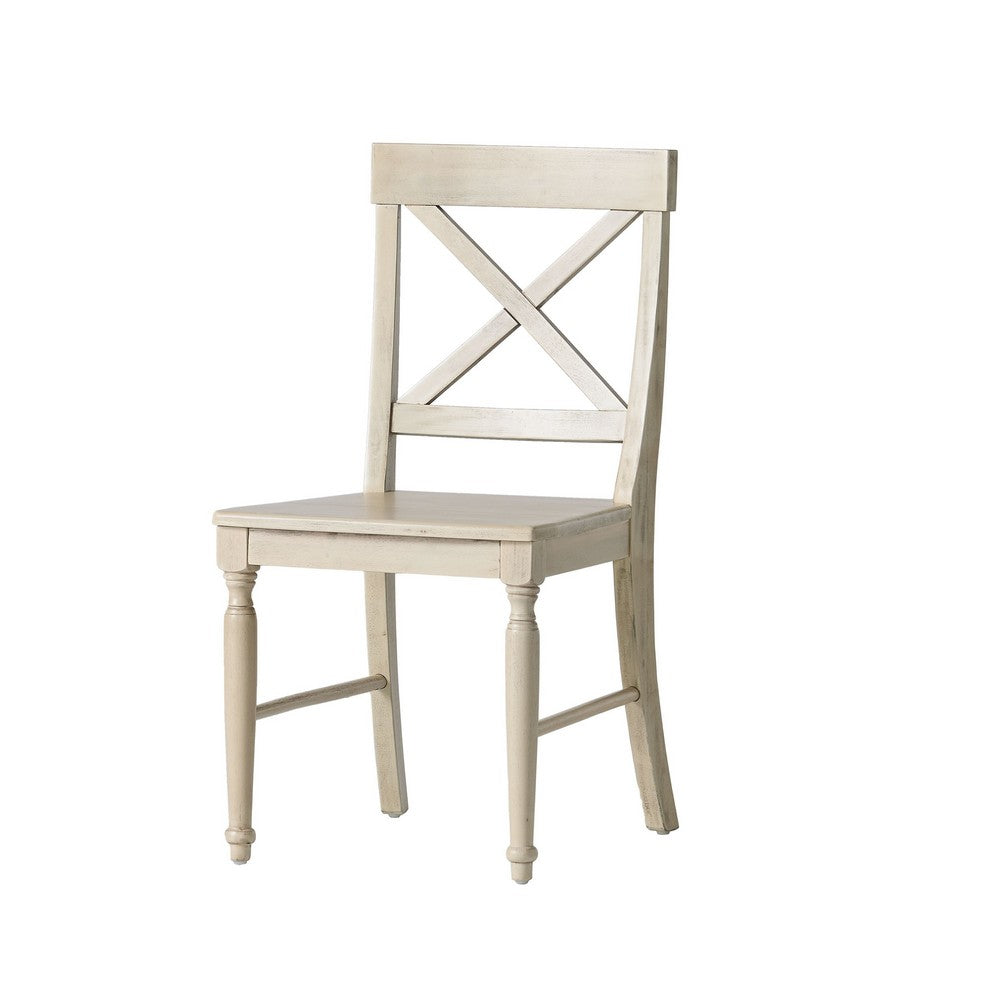 Umey Dining Side Chair Set of 2 | X-Shaped Back | Antique White Finish Wood