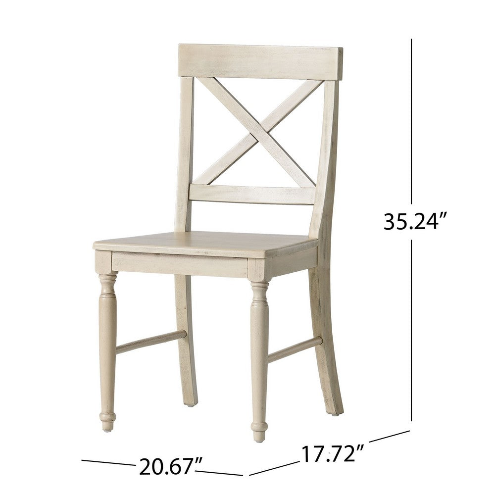Umey Dining Side Chair Set of 2 | X-Shaped Back | Antique White Finish Wood