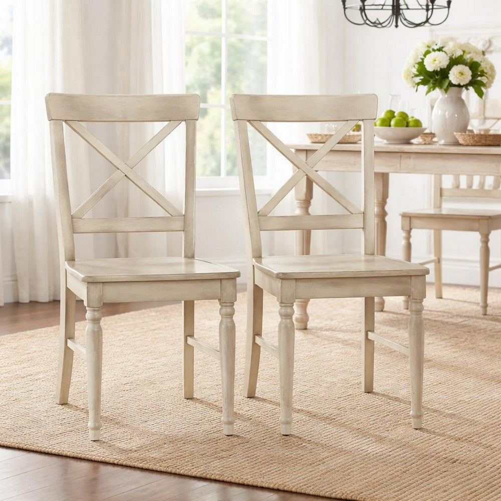 Umey Dining Side Chair Set of 2 | X-Shaped Back | Antique White Finish Wood