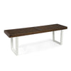 Outdoor Dining Bench | Slatted Wood Seat | Iron Base | Brown & White 62"