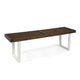 Outdoor Dining Bench | Slatted Wood Seat | Iron Base | Brown & White 62"