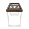 Outdoor Dining Bench | Slatted Wood Seat | Iron Base | Brown & White 62"