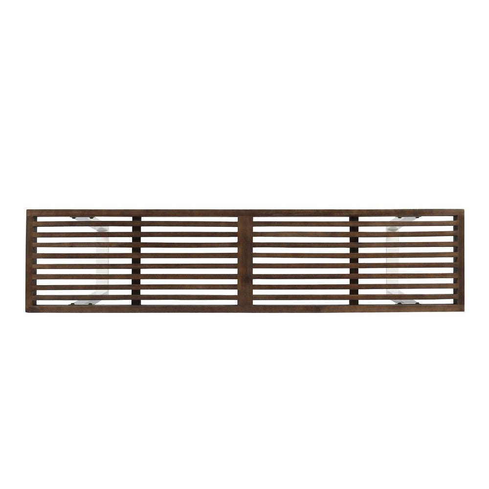 Outdoor Dining Bench | Slatted Wood Seat | Iron Base | Brown & White 62"