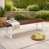 Outdoor Dining Bench | Slatted Wood Seat | Iron Base | Brown & White 62"