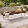 Outdoor Dining Bench | Slatted Wood Seat | Iron Base | Brown & White 62"
