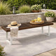 Outdoor Dining Bench | Slatted Wood Seat | Iron Base | Brown & White 62"
