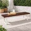 Outdoor Dining Bench | Slatted Wood Seat | Iron Base | Brown & White 62"