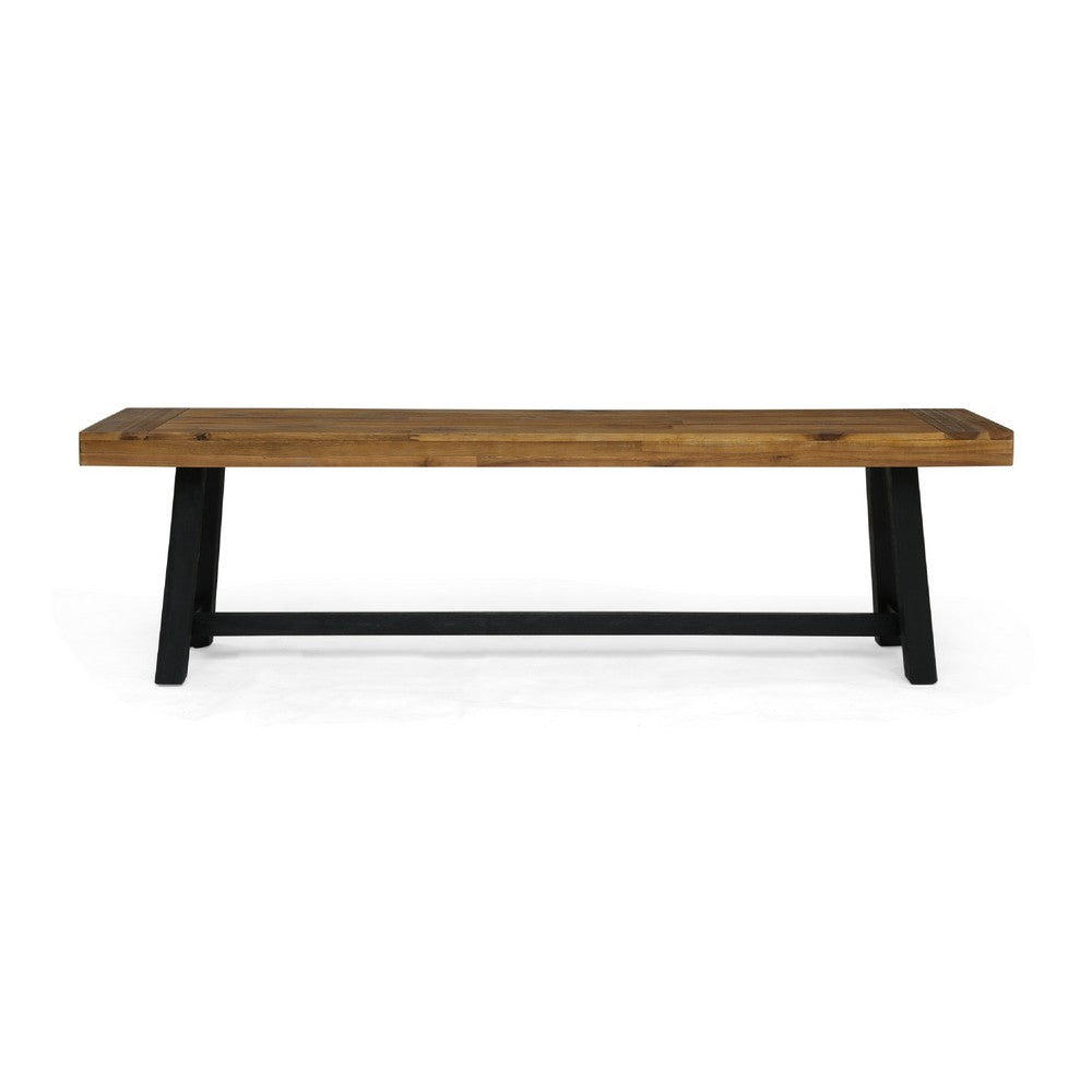 Outdoor Bench Set of 2 | Slatted Top | H-Stretcher Brown & Black | 63"
