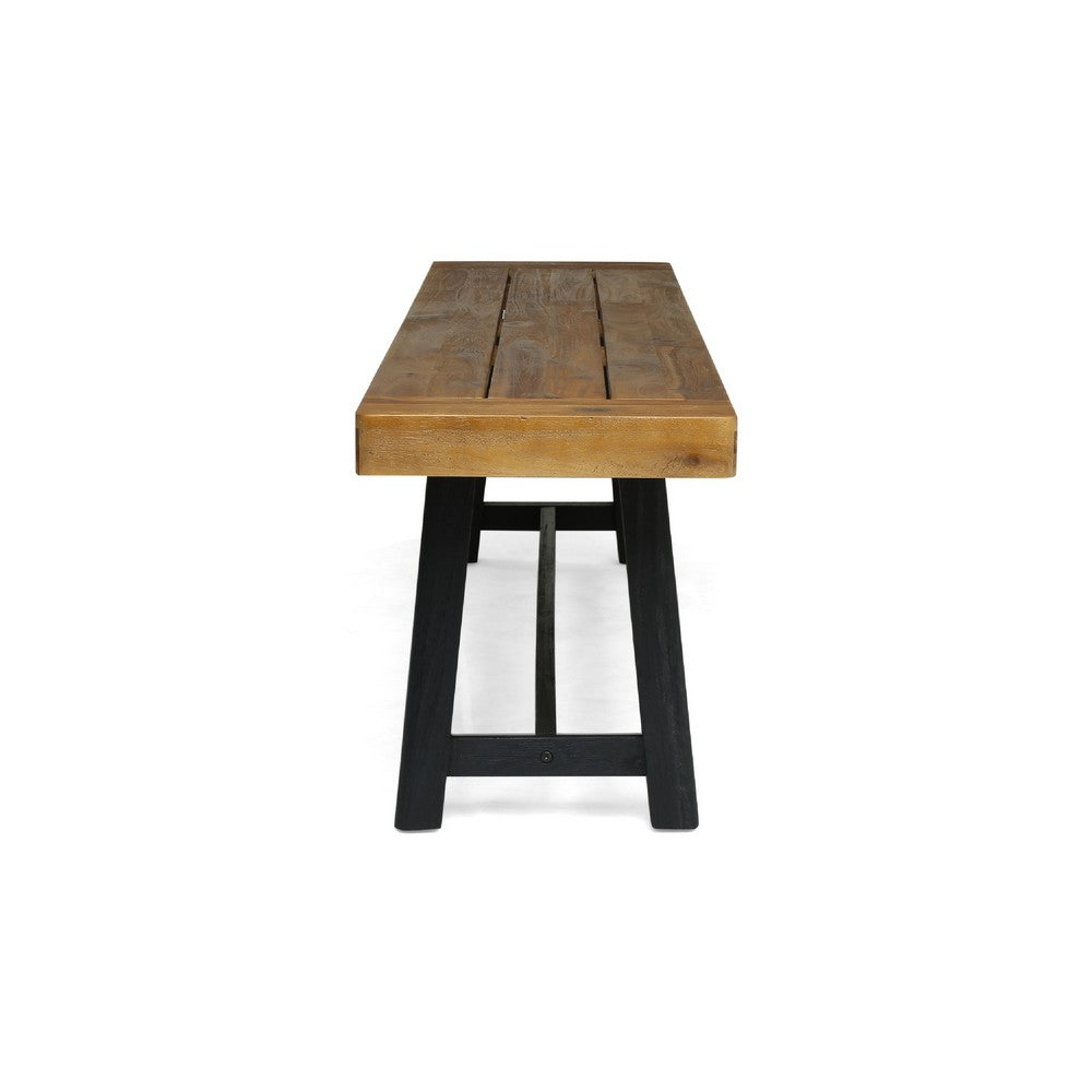 Outdoor Bench Set of 2 | Slatted Top | H-Stretcher Brown & Black | 63"