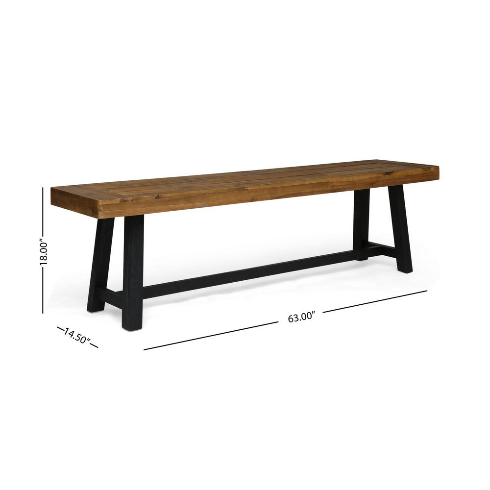 Outdoor Bench Set of 2 | Slatted Top | H-Stretcher Brown & Black | 63"