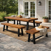 Outdoor Bench Set of 2 | Slatted Top | H-Stretcher Brown & Black | 63"