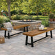 Outdoor Bench Set of 2 | Slatted Top | H-Stretcher Brown & Black | 63"