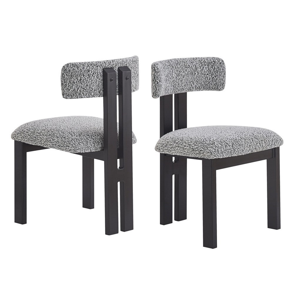 Dining Side Chair Set of 2 | Curved Back | Black Metal Legs | White Fabric
