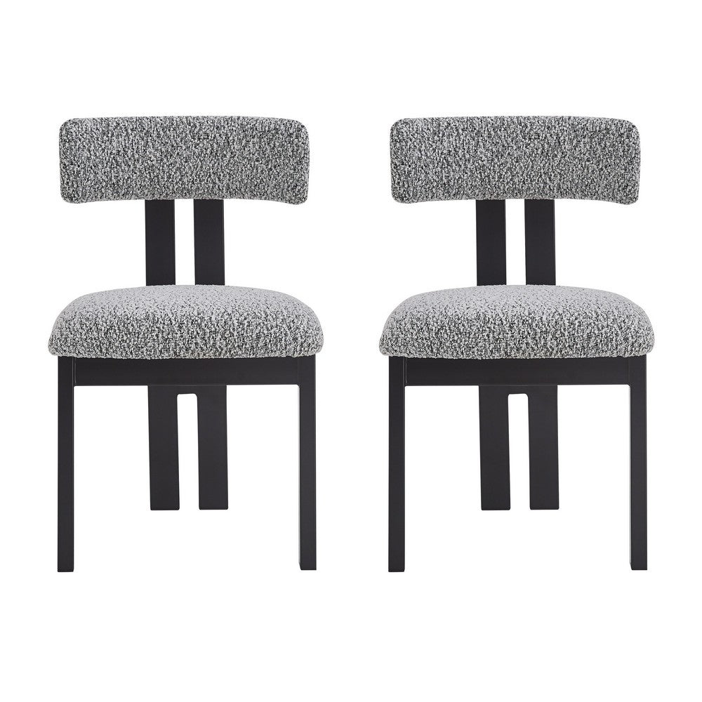 Dining Side Chair Set of 2 | Curved Back | Black Metal Legs | White Fabric