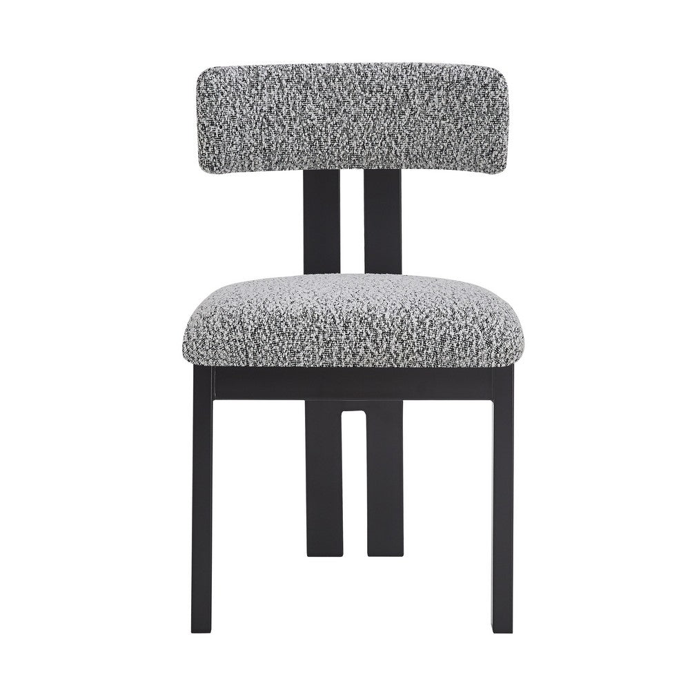 Dining Side Chair Set of 2 | Curved Back | Black Metal Legs | White Fabric