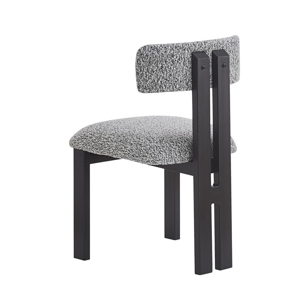 Dining Side Chair Set of 2 | Curved Back | Black Metal Legs | White Fabric