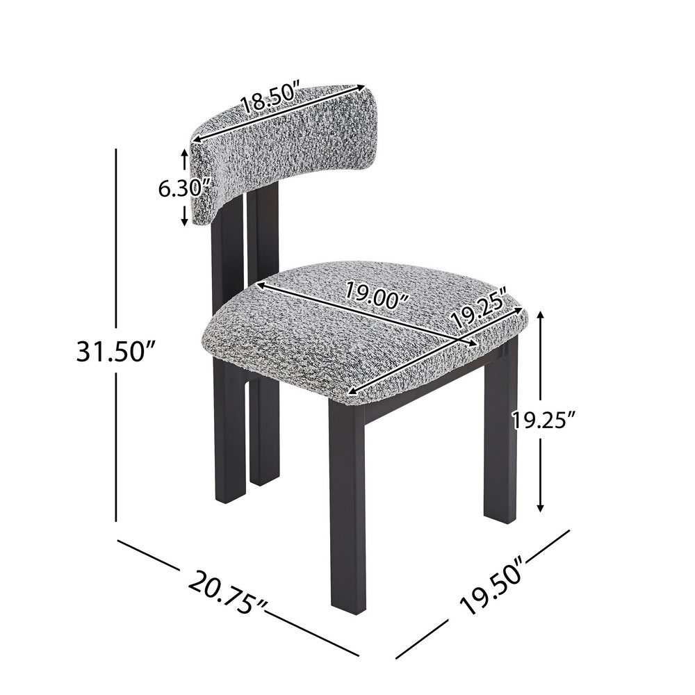 Dining Side Chair Set of 2 | Curved Back | Black Metal Legs | White Fabric
