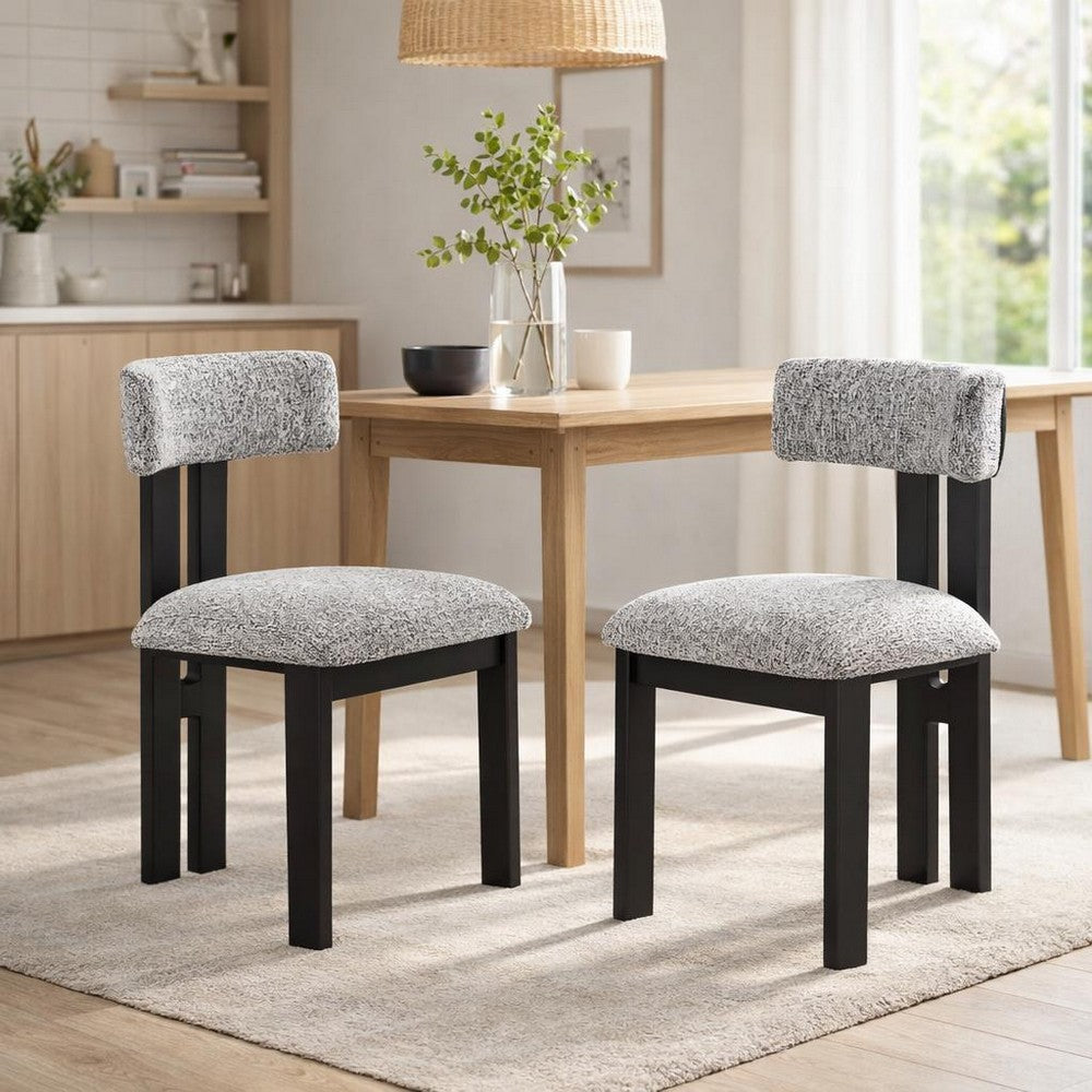 Dining Side Chair Set of 2 | Curved Back | Black Metal Legs | White Fabric