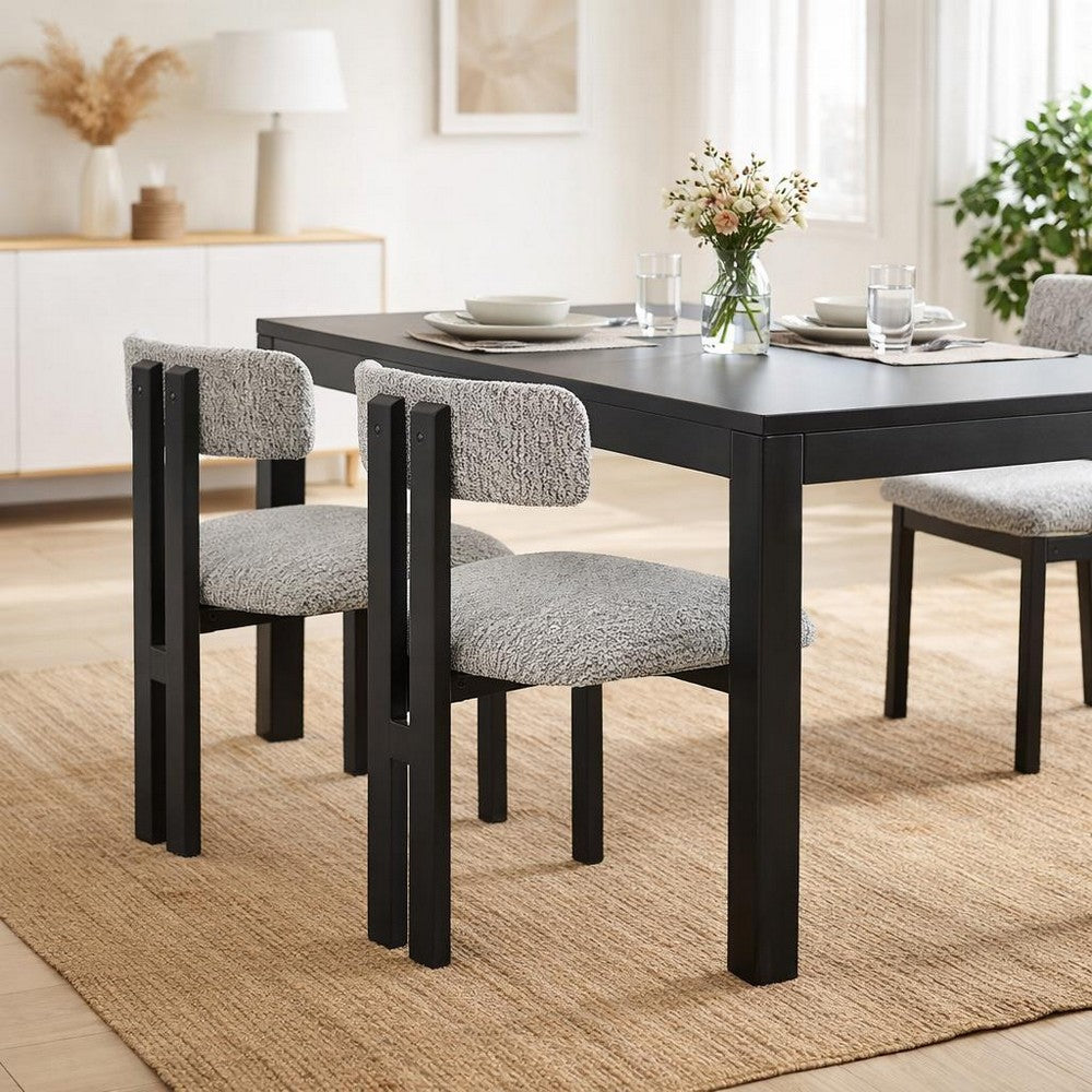 Dining Side Chair Set of 2 | Curved Back | Black Metal Legs | White Fabric