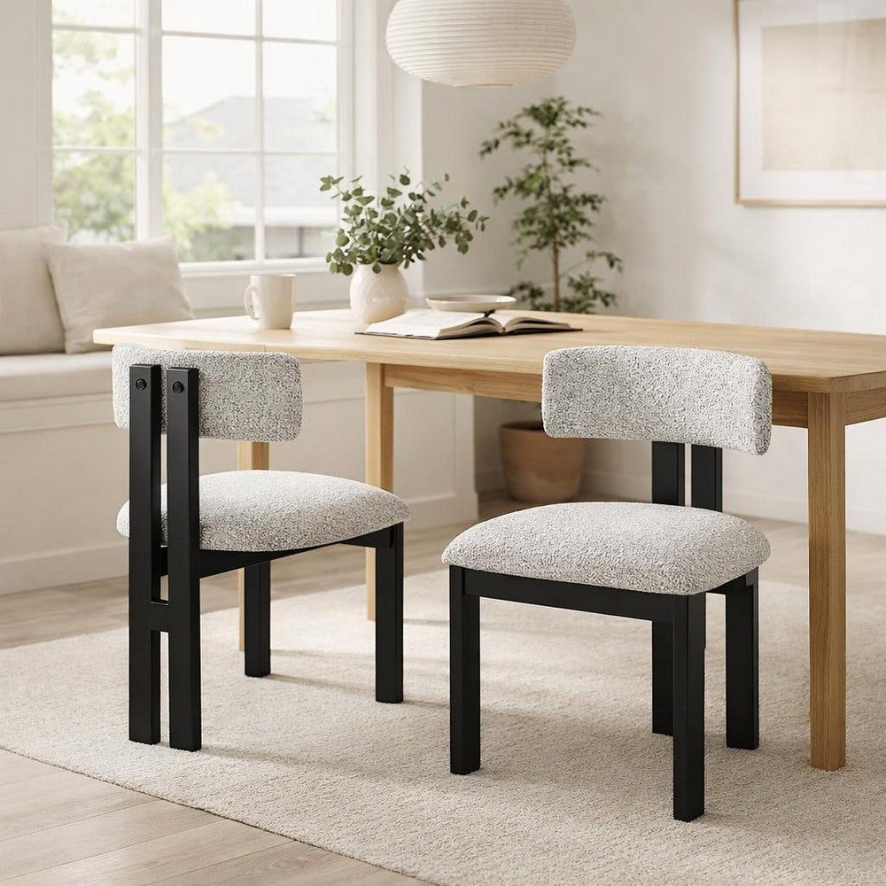 Dining Side Chair Set of 2 | Curved Back | Black Metal Legs | White Fabric