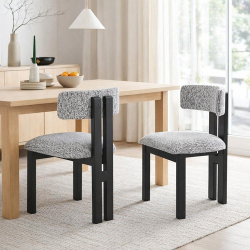 Dining Side Chair Set of 2 | Curved Back | Black Metal Legs | White Fabric